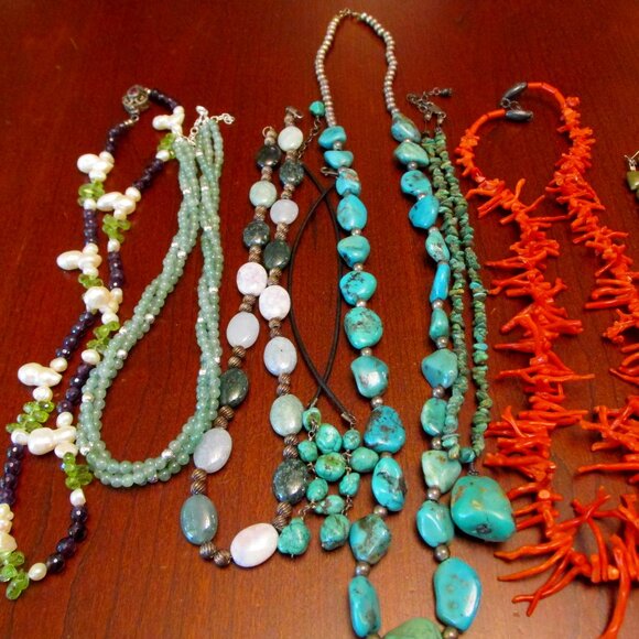 Lot 18 Sterling Silver 925 Clasp Necklaces Gemstones Turquoise, Coral,Ect.... - Picture 2 of 7
